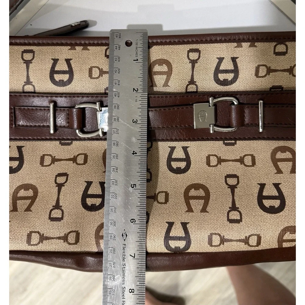 Vintage Etienne Aigner Signature Brown Logo All Over Print Purse Bag